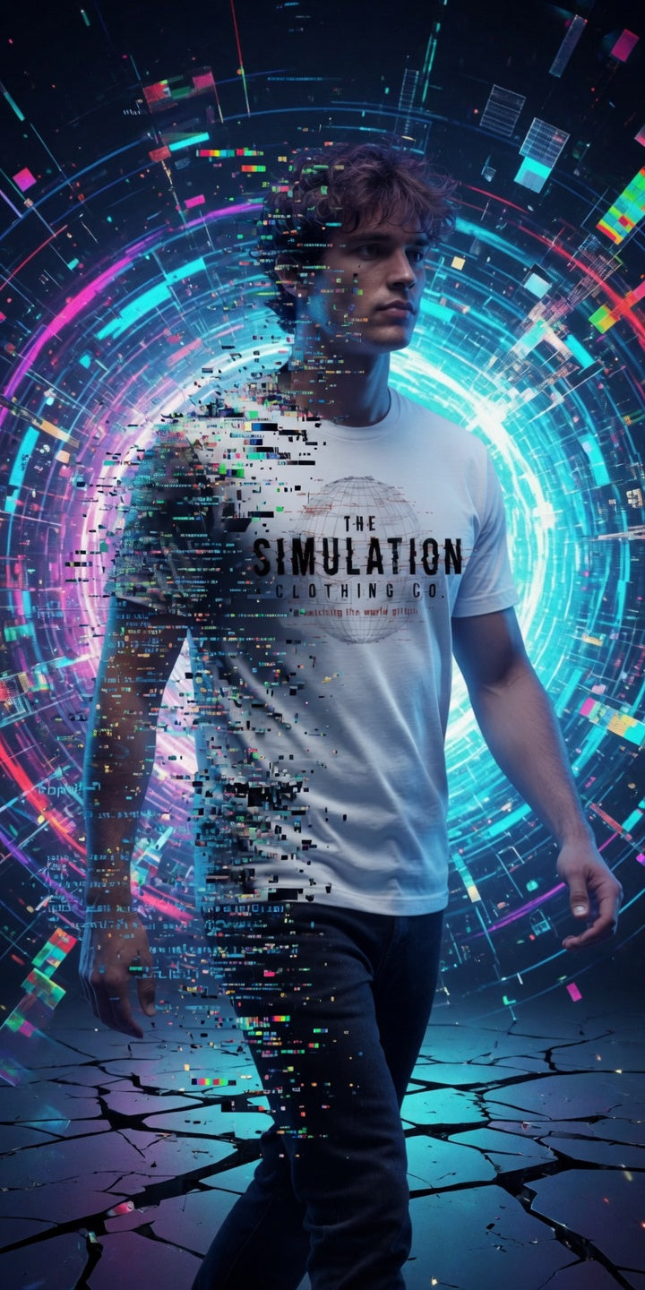 Male model wearing The Simulation Clothing Co. shirt